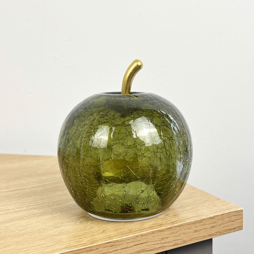12.5cm Green Crackle Glass Apple LED Light Up Ornament