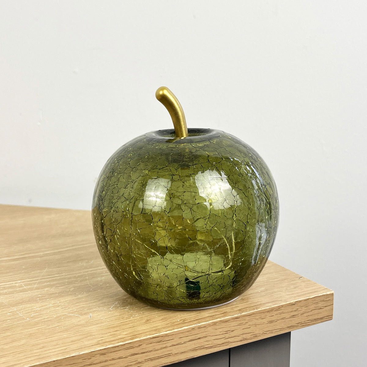 12.5cm Green Crackle Glass Apple LED Light Up Ornament