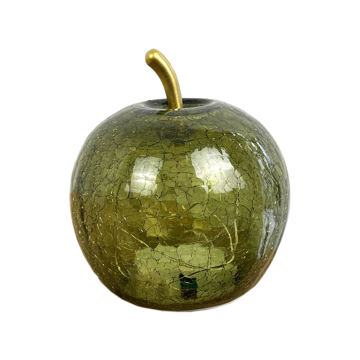 12.5cm Green Crackle Glass Apple LED Light Up Ornament