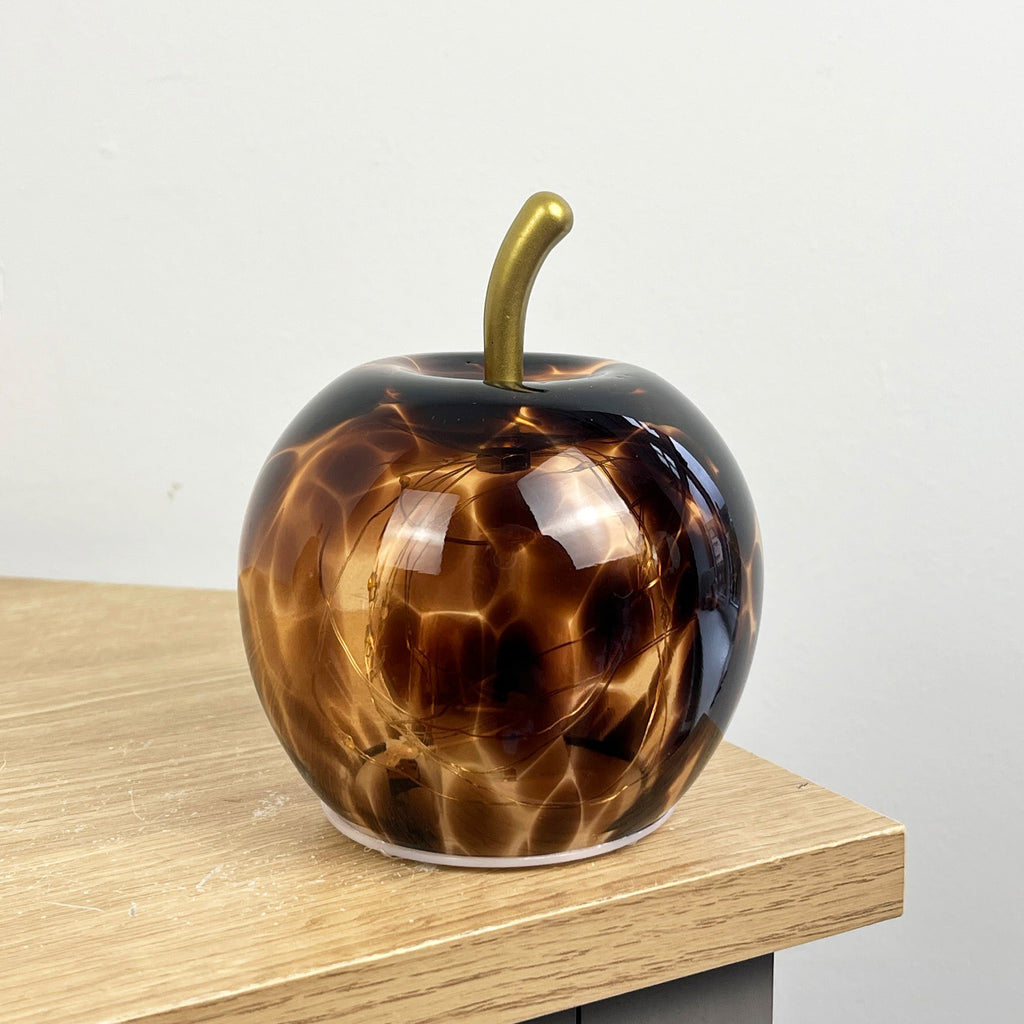 12cm 'Leopard Print' Glass Apple LED Light Up Ornament