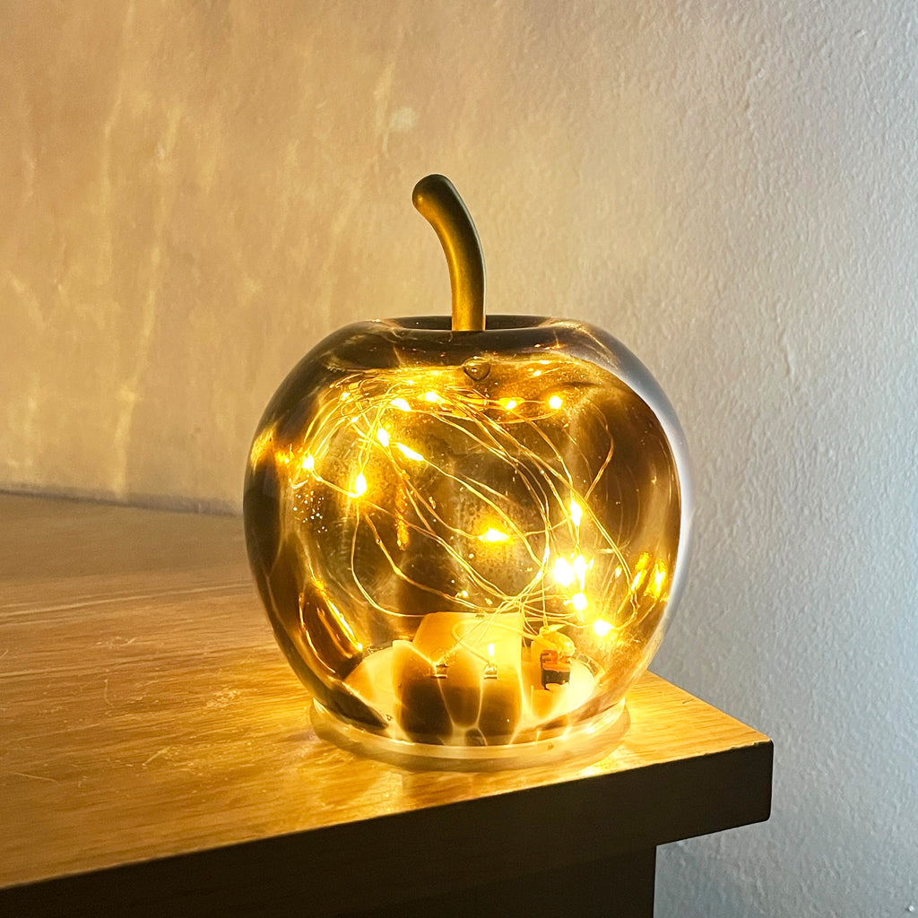 12cm 'Leopard Print' Glass Apple LED Light Up Ornament