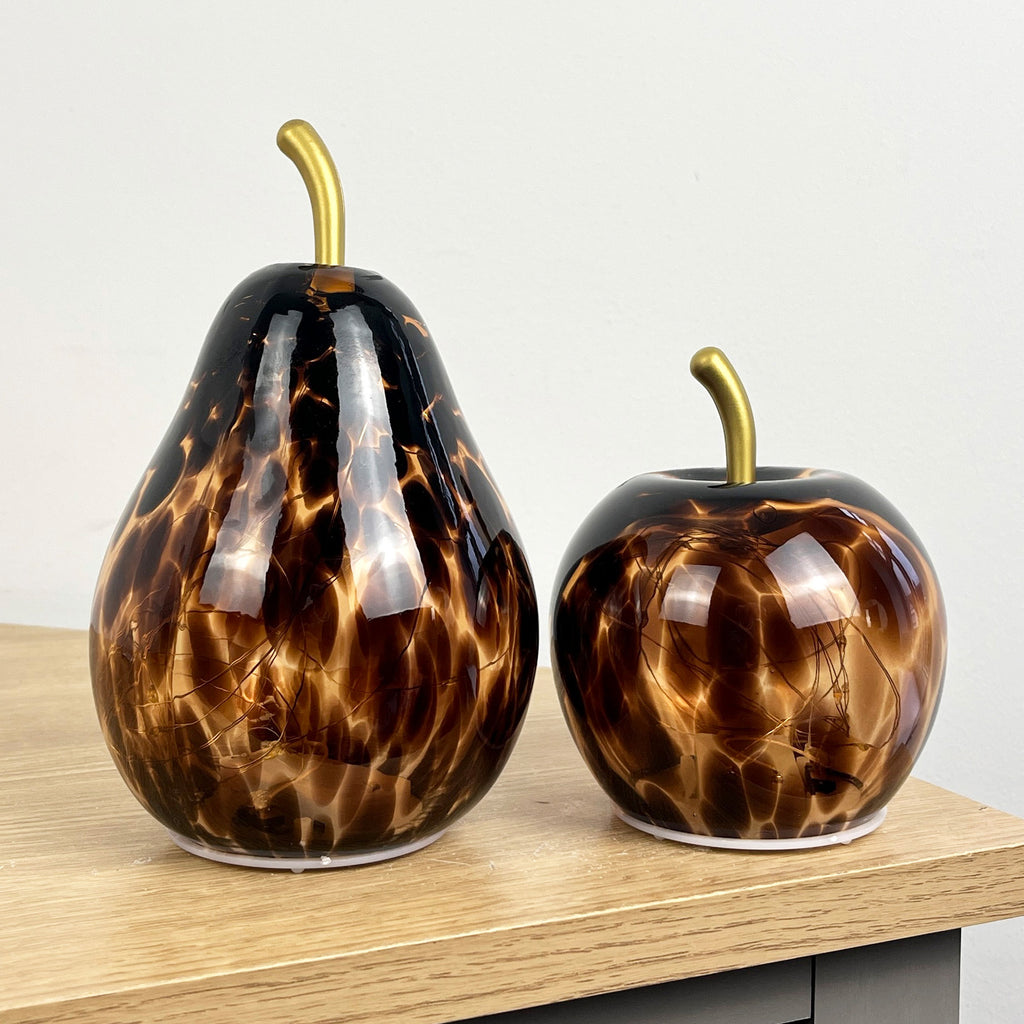 'Leopard Print' Glass LED Mood Light Apple & Pear Ornaments