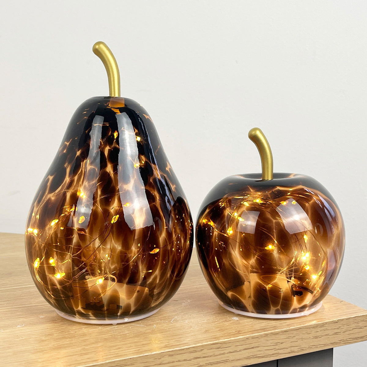 'Leopard Print' Glass LED Mood Light Apple & Pear Ornaments