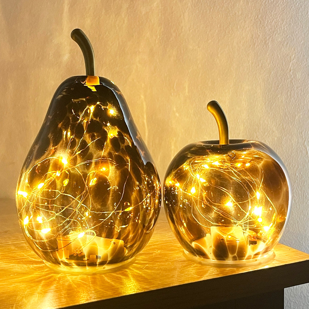'Leopard Print' Glass LED Mood Light Apple & Pear Ornaments