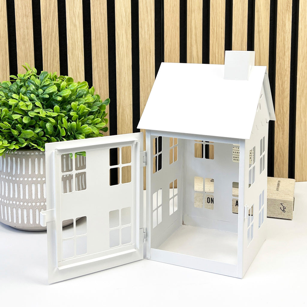 25.5cm Large White Metal House Candle Holder
