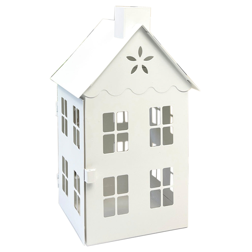 25.5cm Large White Metal House Candle Holder