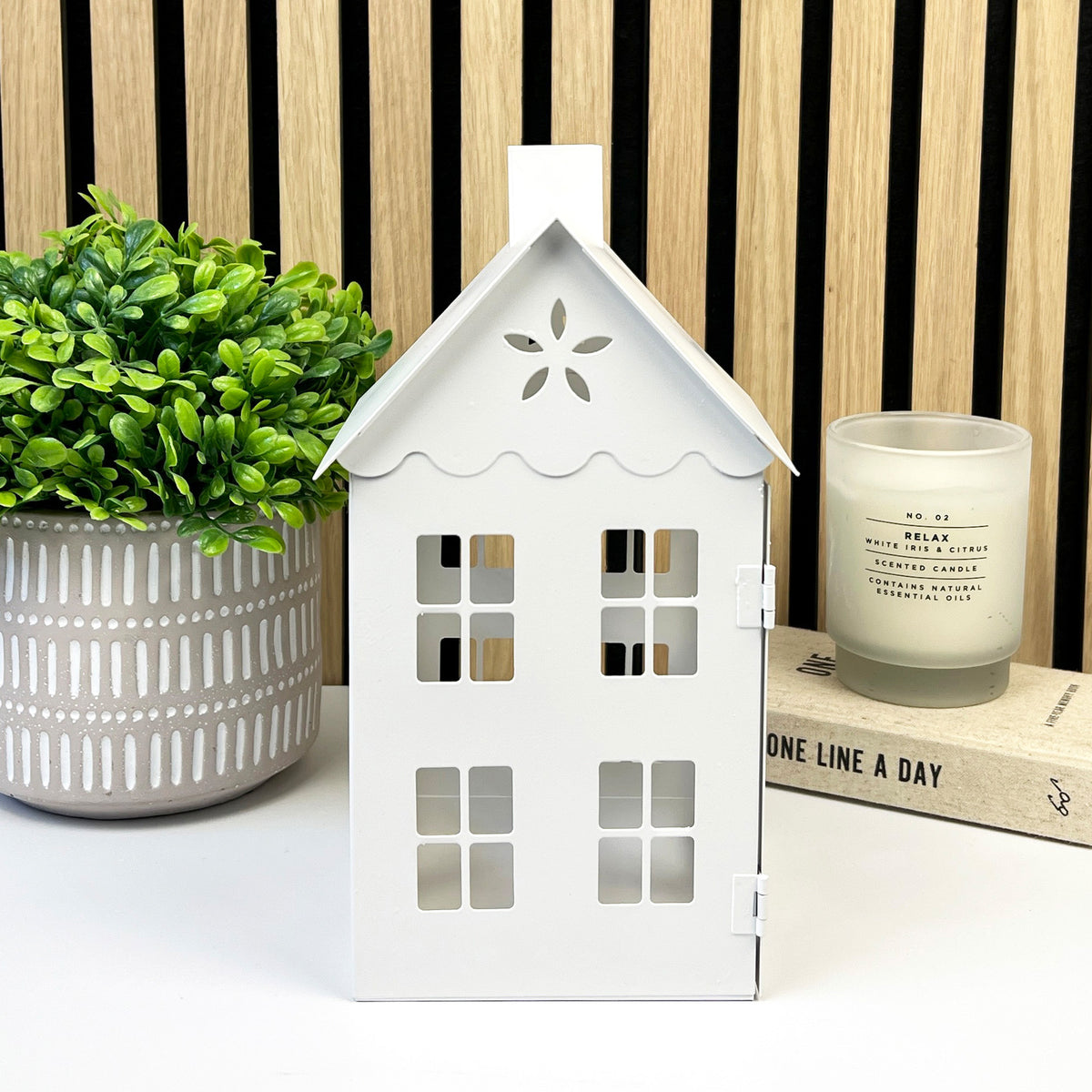 25.5cm Large White Metal House Candle Holder