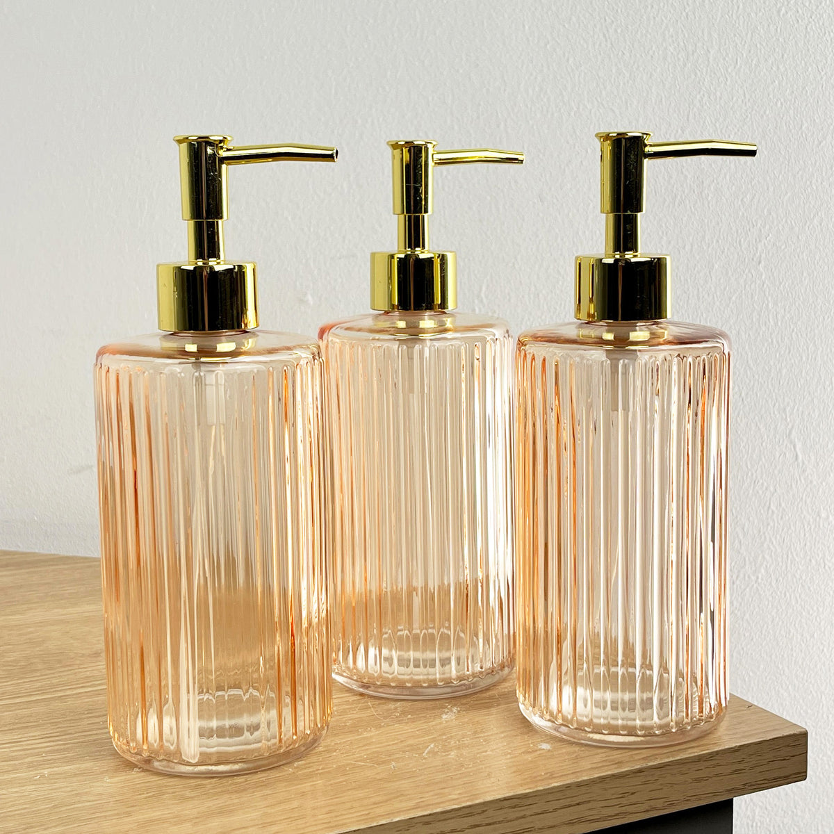 3 x 400ml Glass Lotion Dispenser with Pump - Peach