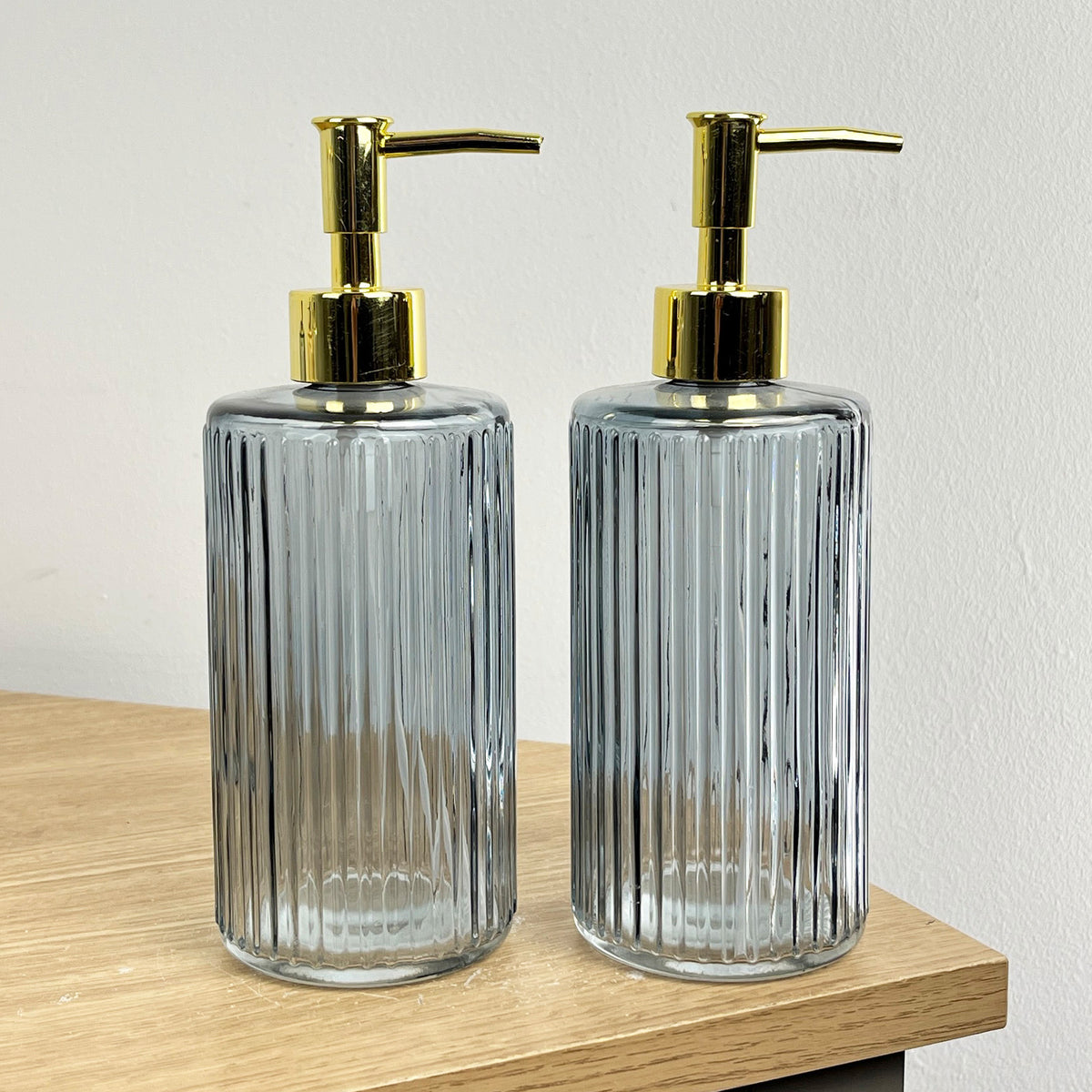2 x 400ml Glass Lotion Dispenser with Pump - Grey