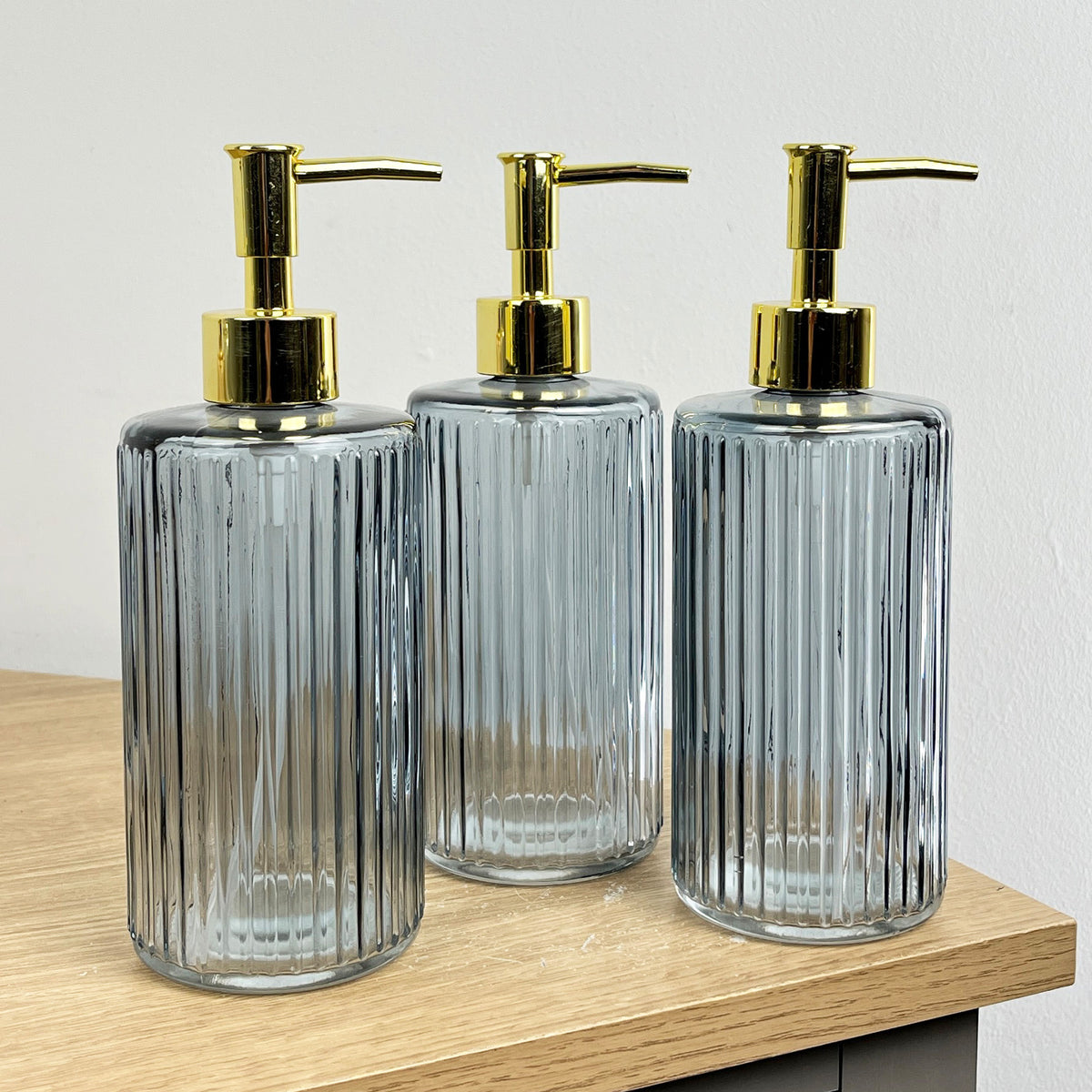 3 x 400ml Glass Lotion Dispenser with Pump - Grey