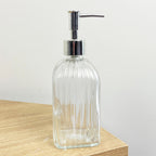 3 x 0.4 Litre Ribbed Glass Soap Dispenser with Pump - Clear