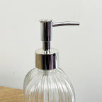 3 x 0.4 Litre Ribbed Glass Soap Dispenser with Pump - Clear