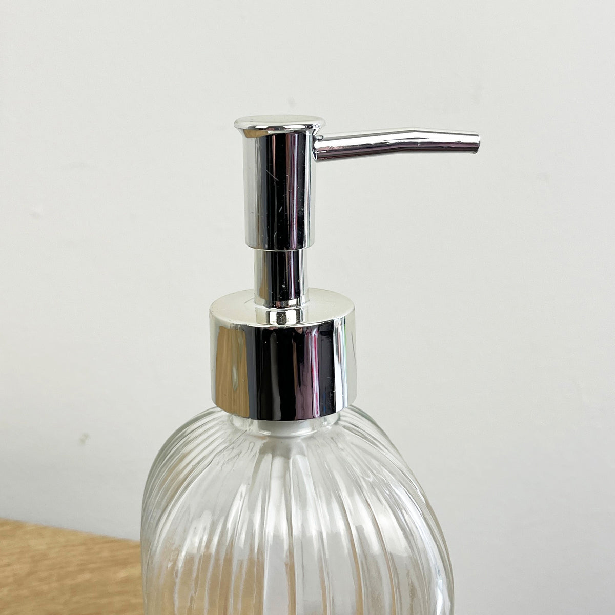 3 x 0.4 Litre Ribbed Glass Soap Dispenser with Pump - Clear