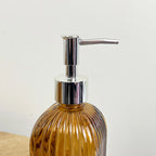 2 x 0.4 Litre Ribbed Glass Soap Dispenser with Pump - Amber