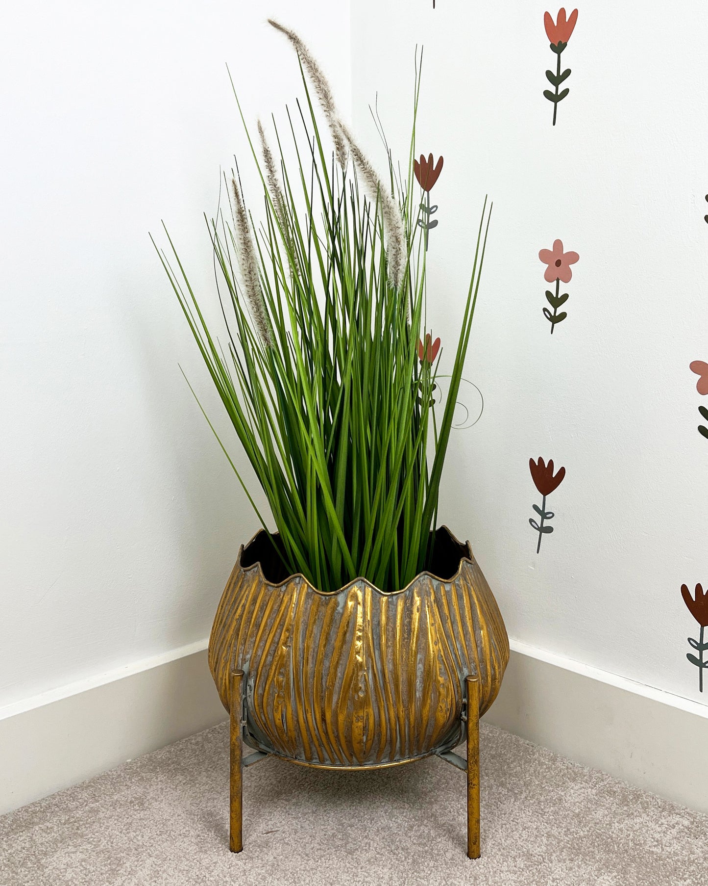 28cm Tall Large Indoor Floor Planter - Gold