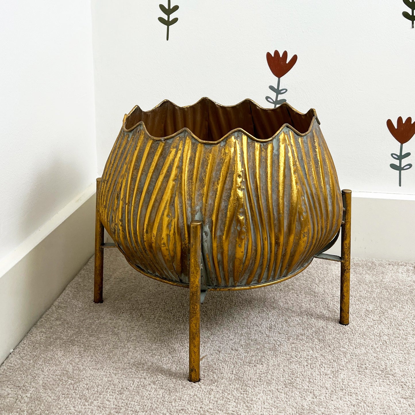 28cm Tall Large Indoor Floor Planter - Gold