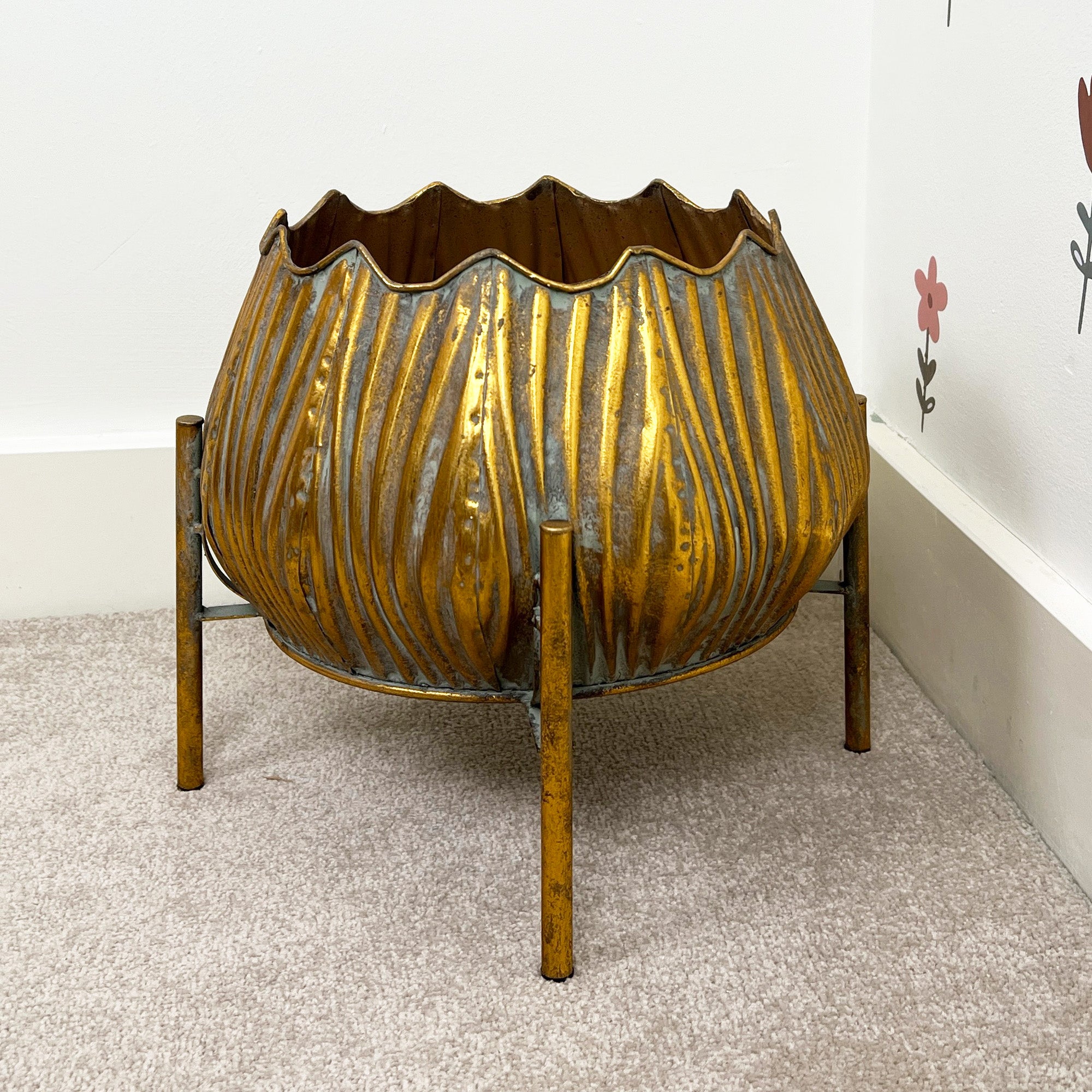 28cm Tall Large Indoor Floor Planter - Gold