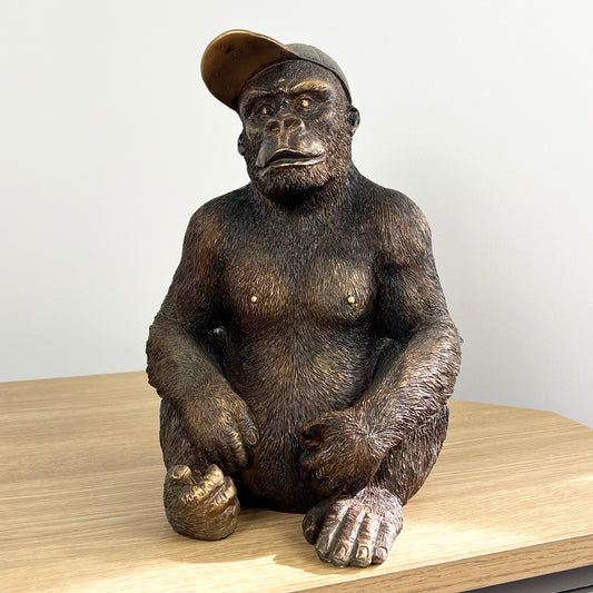 Large Bronze Gorilla in Cap Ornament - Resin