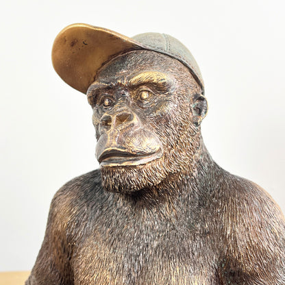 Large Bronze Gorilla in Cap Ornament - Resin