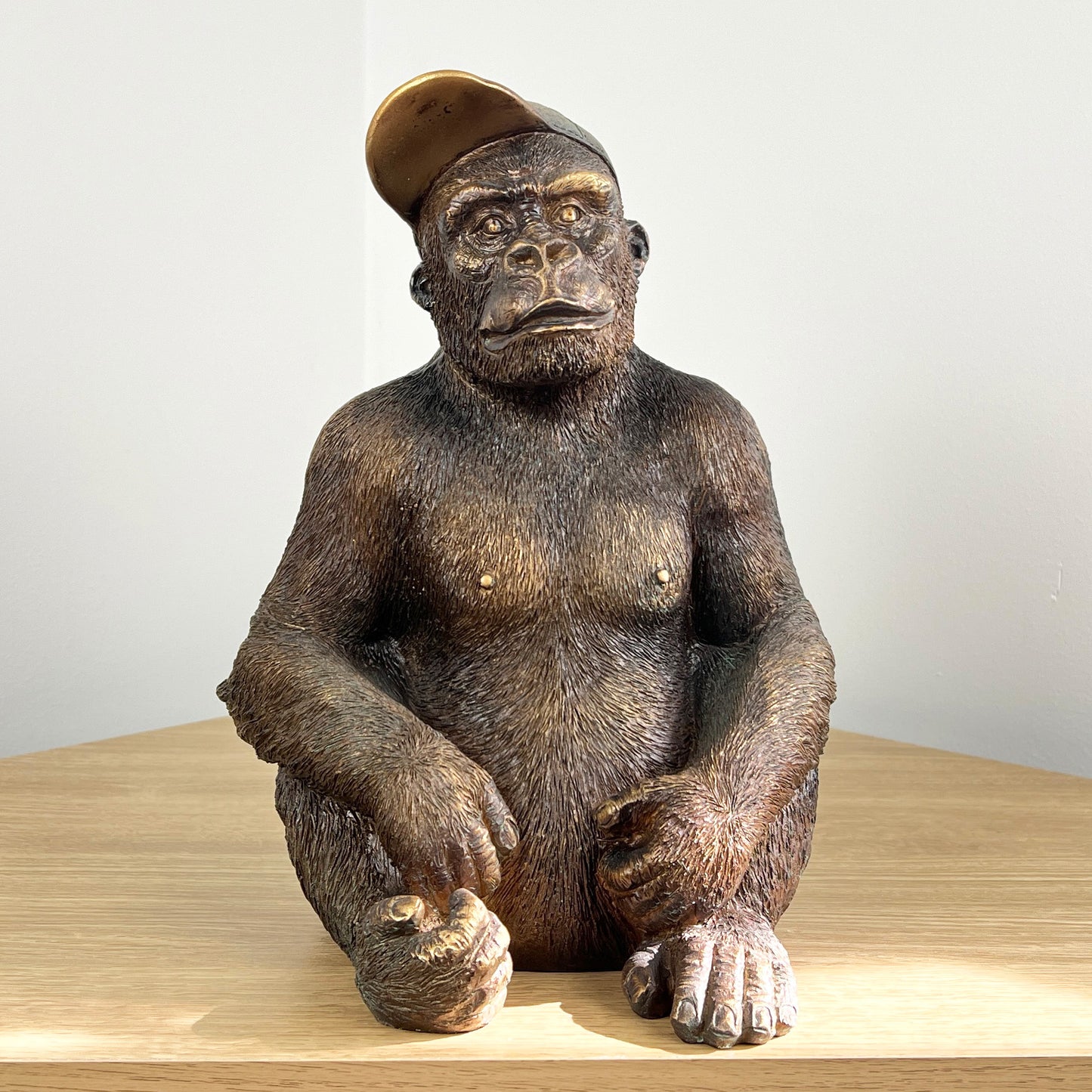 Large Bronze Gorilla in Cap Ornament - Resin