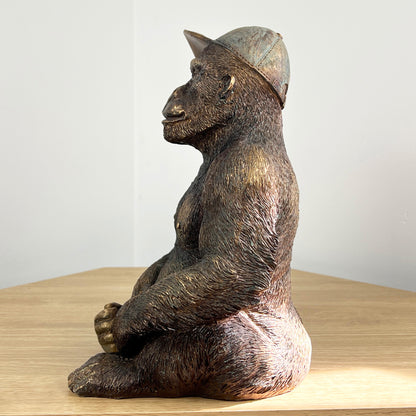 Large Bronze Gorilla in Cap Ornament - Resin