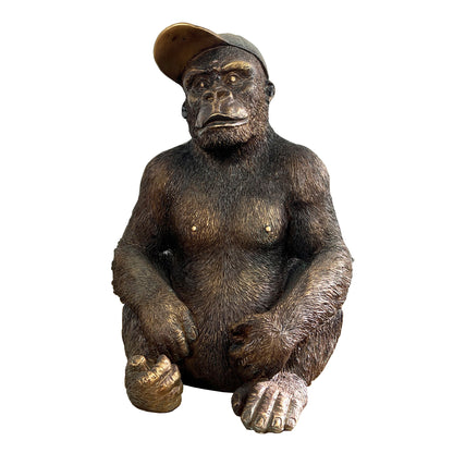 Large Bronze Gorilla in Cap Ornament - Resin