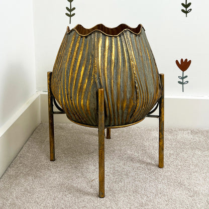 38cm Tall Large Indoor Floor Planter - Gold