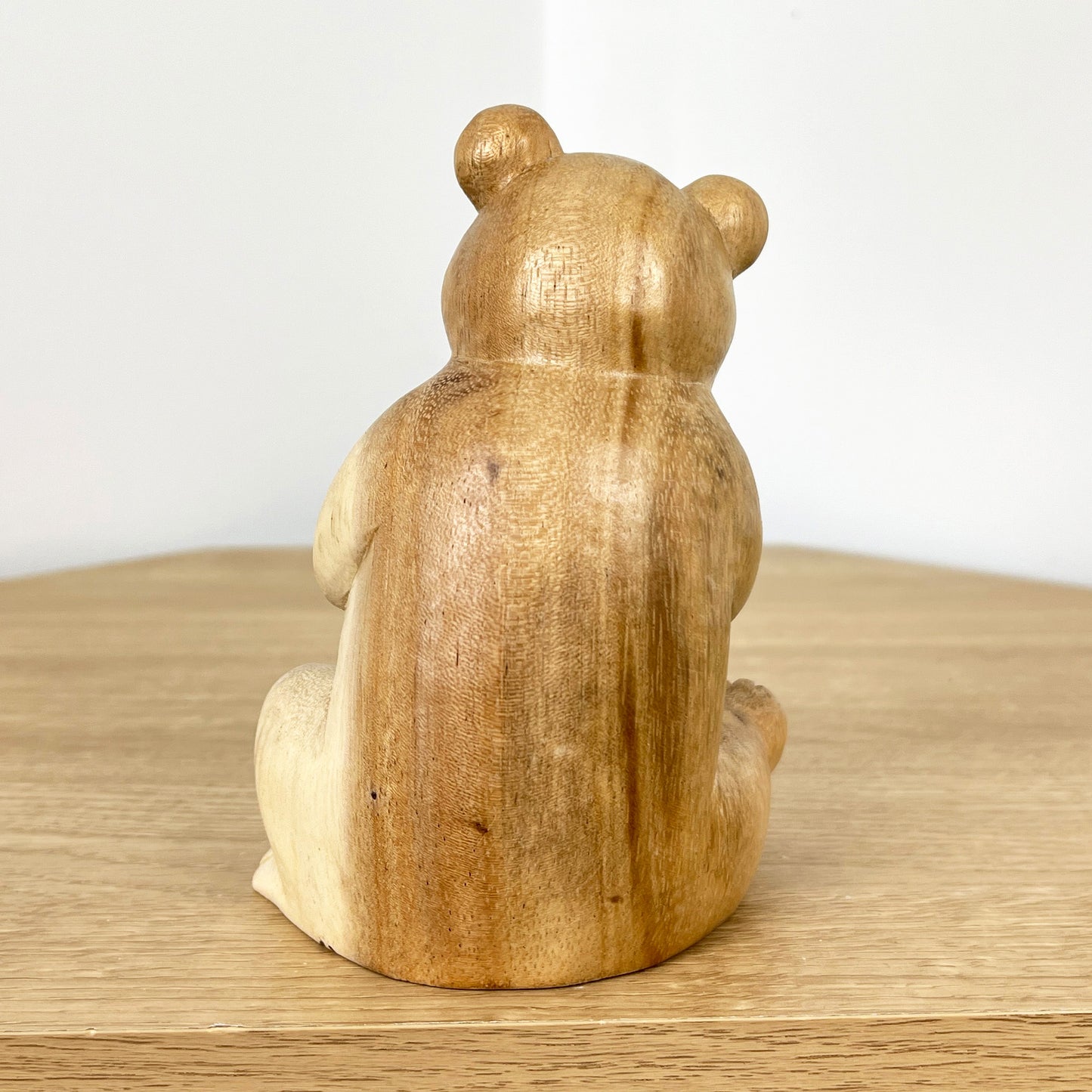 Hand Carved 15cm Shy Bear Wooden Ornament