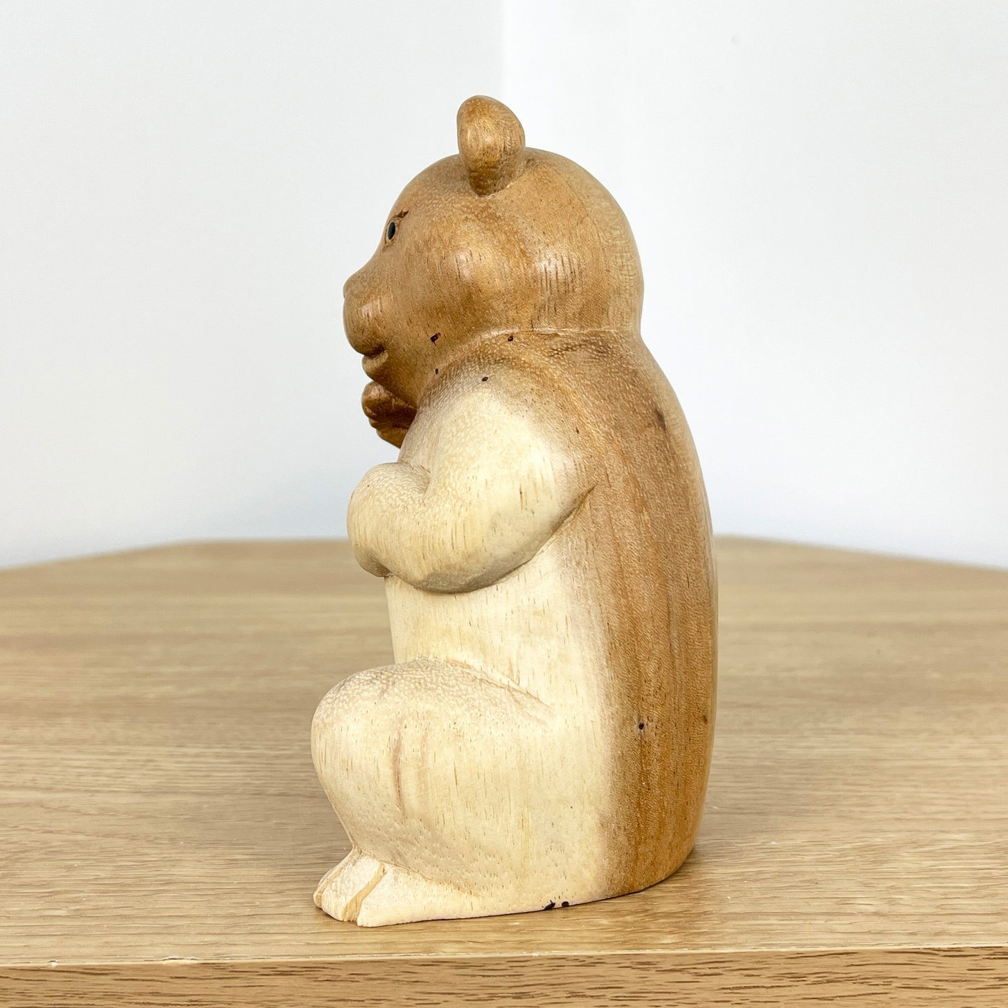 Hand Carved 15cm Shy Bear Wooden Ornament