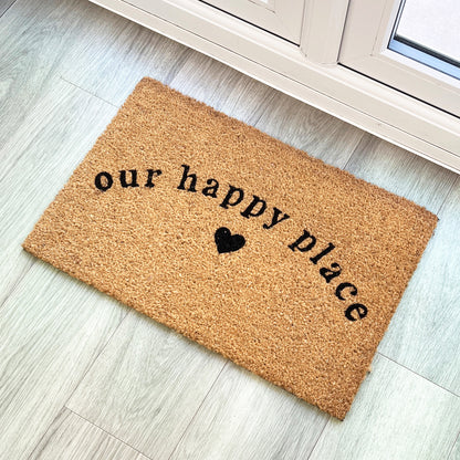 'This is our Happy Place' 🖤 Coir Doormat - 60 x 40cm