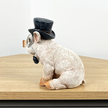 16cm Top Hat Pig Ornament - Resin