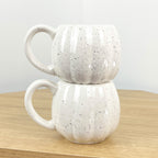 2 x Ceramic Pumpkin Mugs - Cream with Black Speckles