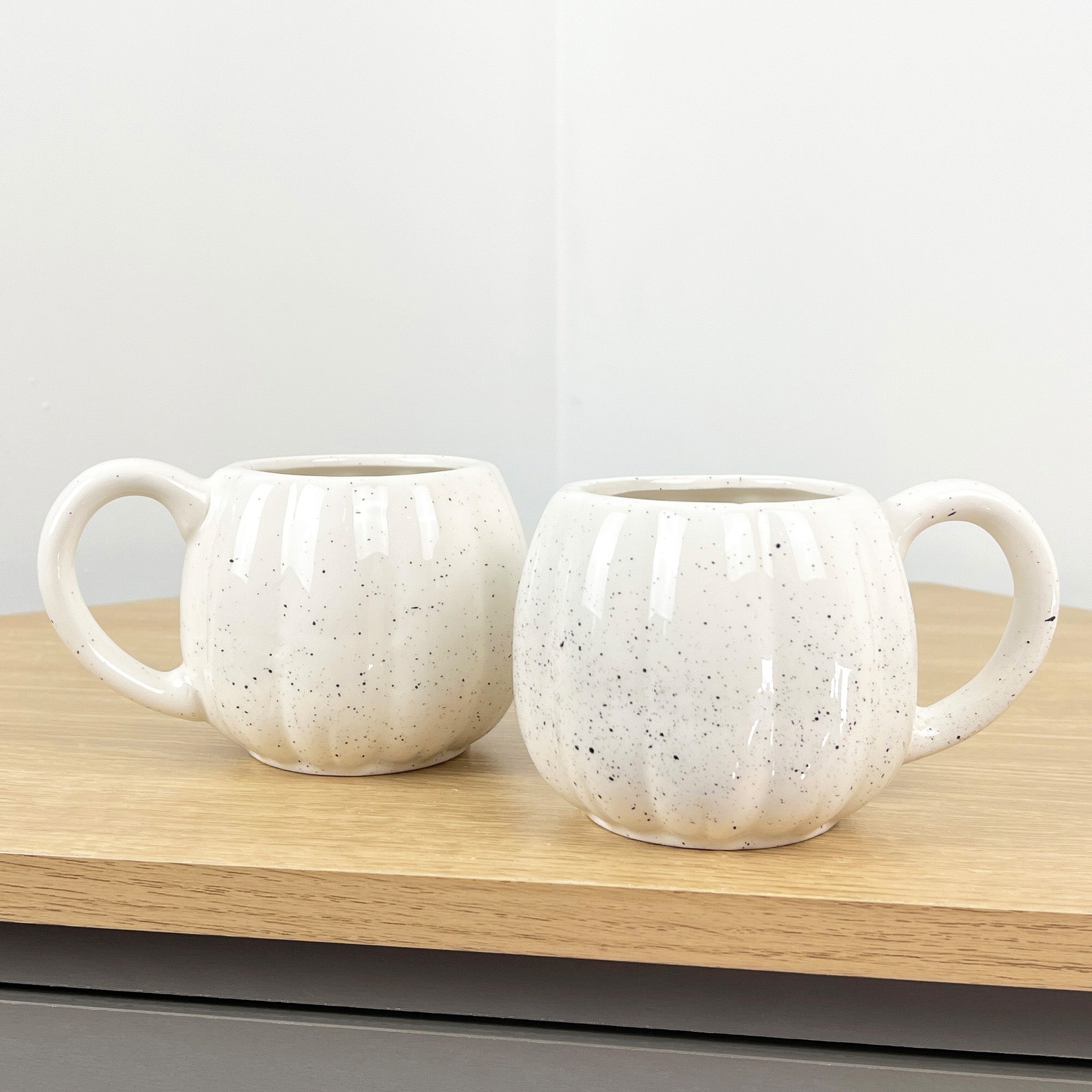 2 x Ceramic Pumpkin Mugs - Cream with Black Speckles
