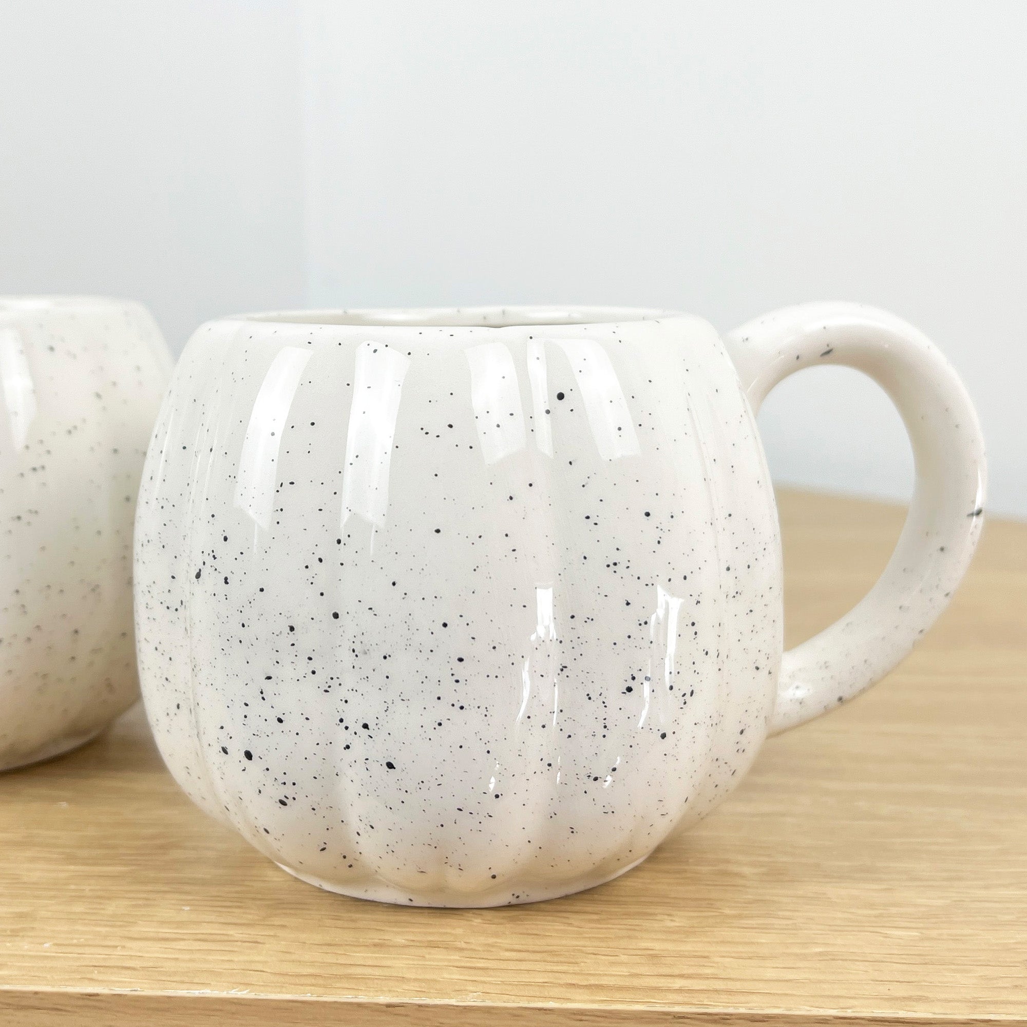 2 x Ceramic Pumpkin Mugs - Cream with Black Speckles
