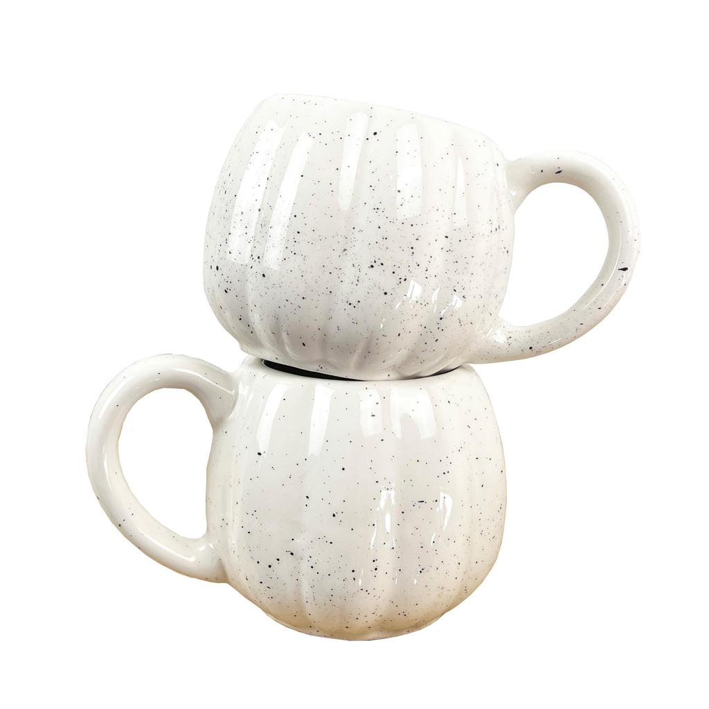 2 x Ceramic Pumpkin Mugs - Cream with Black Speckles
