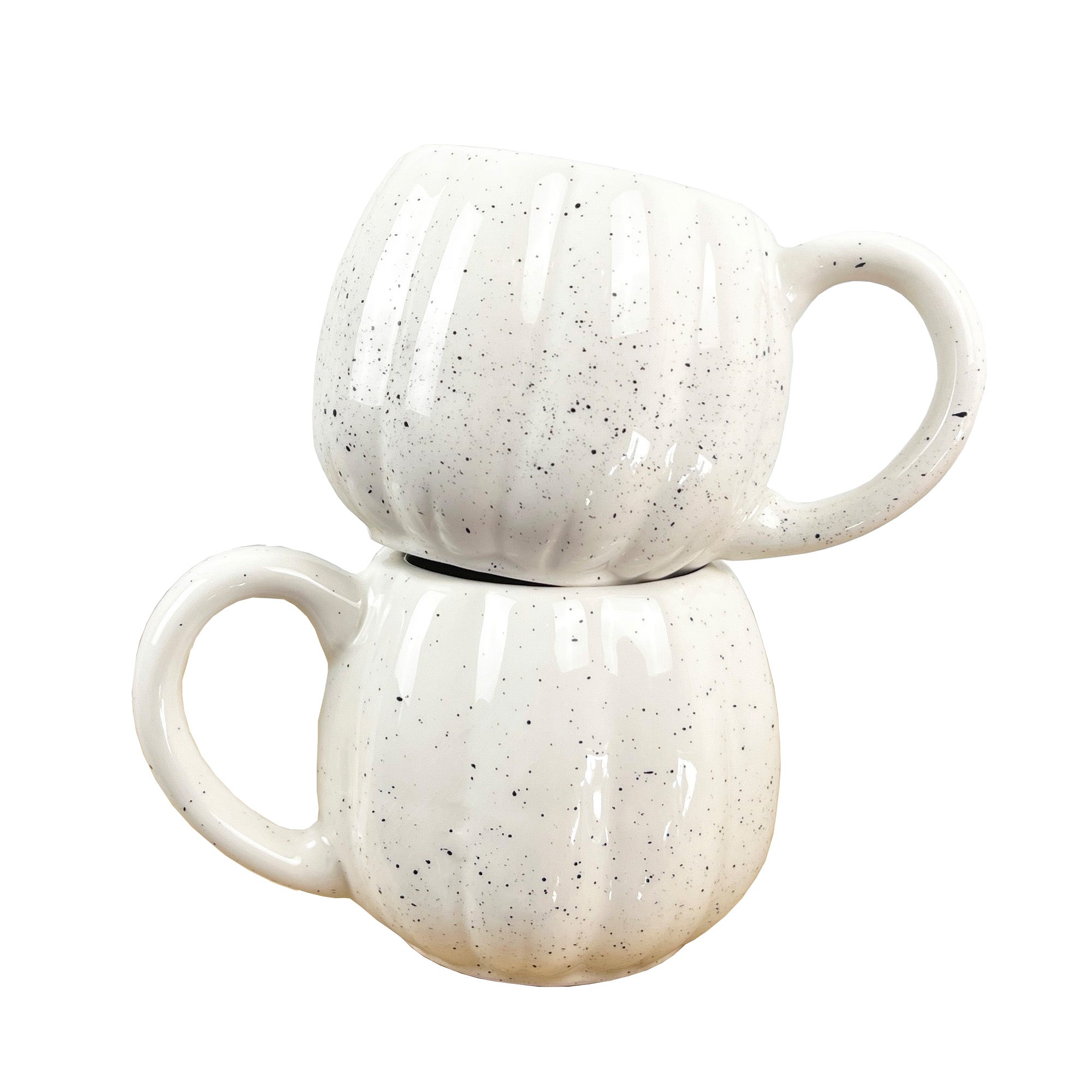 2 x Ceramic Pumpkin Mugs - Cream with Black Speckles