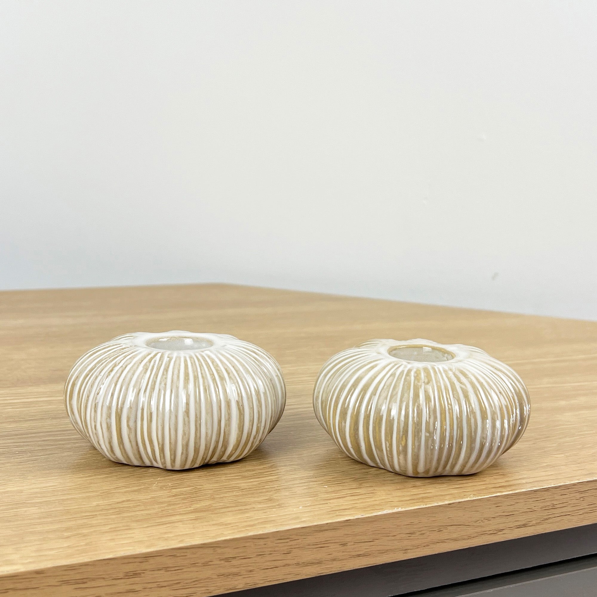 Pair of Pumpkin Candle Holders - Ceramic