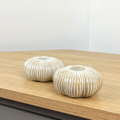 Pair of Pumpkin Candle Holders - Ceramic