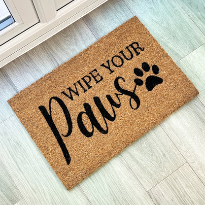 'Wipe Your Paws' Funny Coir Doormat - 60 x 40cm