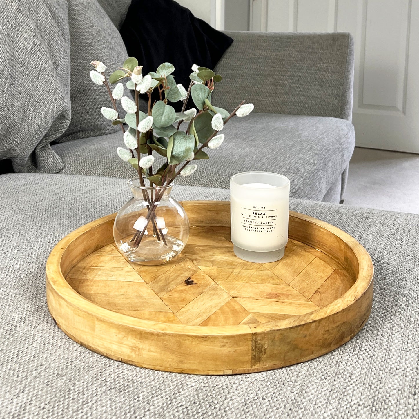 39cm Large Round Decorative Wooden Tray