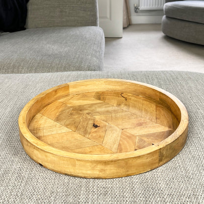 39cm Large Round Decorative Wooden Tray