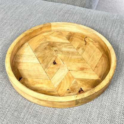 39cm Large Round Decorative Wooden Tray