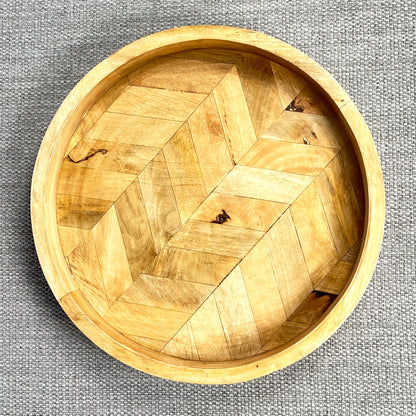 39cm Large Round Decorative Wooden Tray