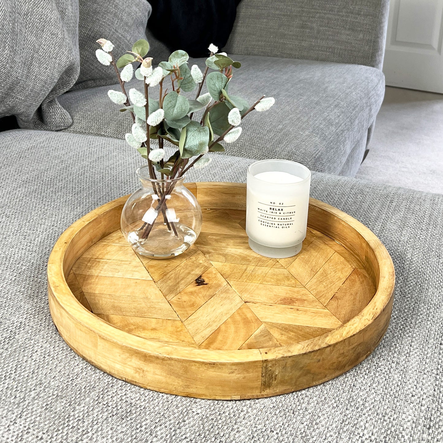 39cm Large Round Decorative Wooden Tray