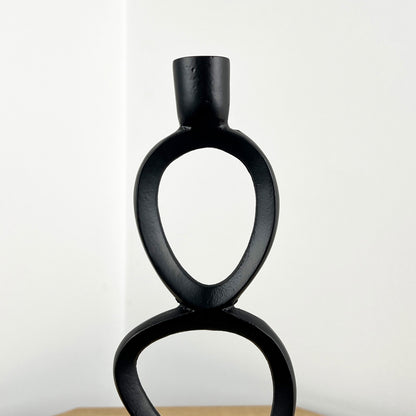 34cm Abstract Candle Holder on Wood- Black