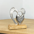 15cm Tall Metal Hearts Ornament on Wood