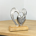 15cm Tall Metal Hearts Ornament on Wood