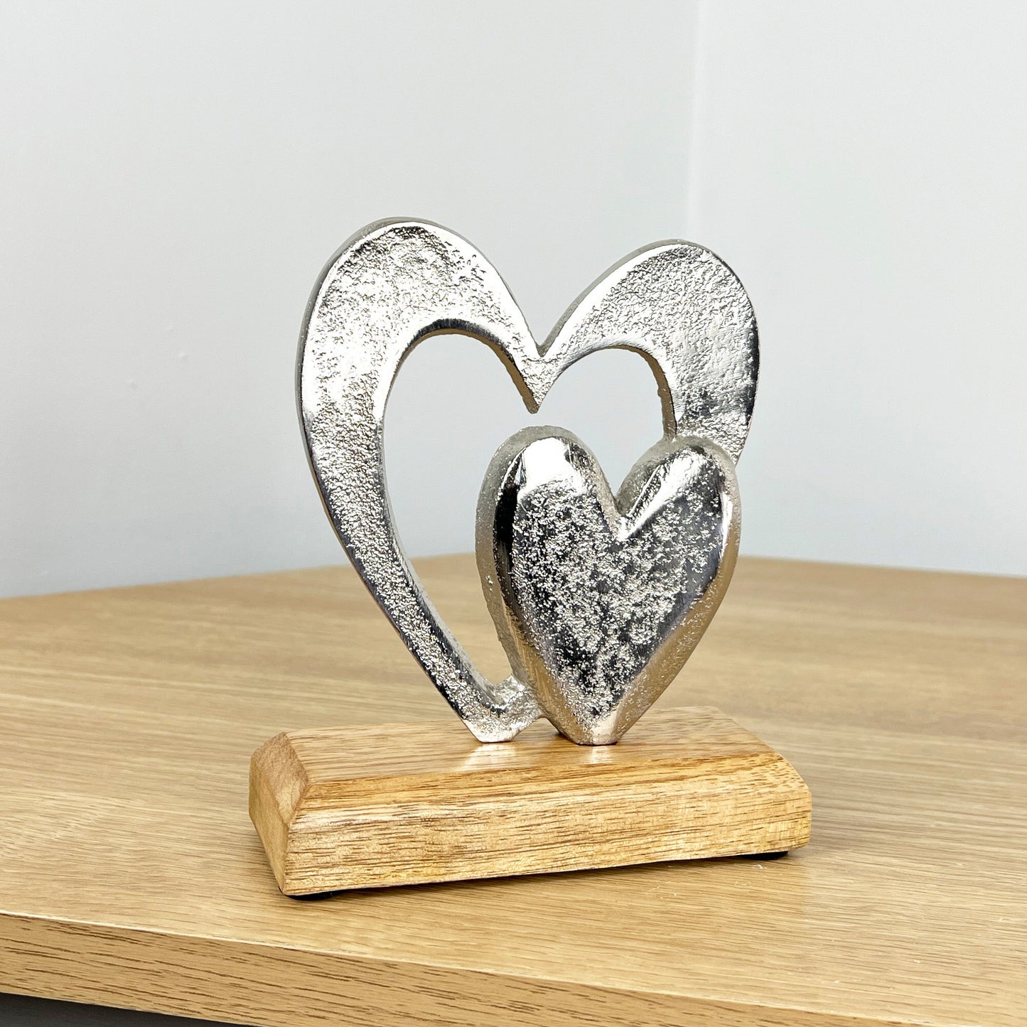 15cm Tall Metal Hearts Ornament on Wood