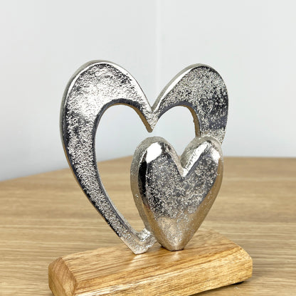 15cm Tall Metal Hearts Ornament on Wood