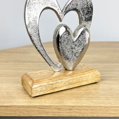 15cm Tall Metal Hearts Ornament on Wood